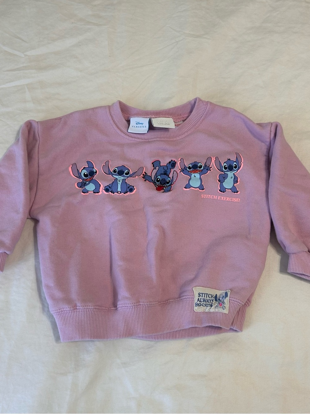 ZARA Girls Pink Disney Stitch Graphic Logo Pullover Sweatshirt 3 Year size